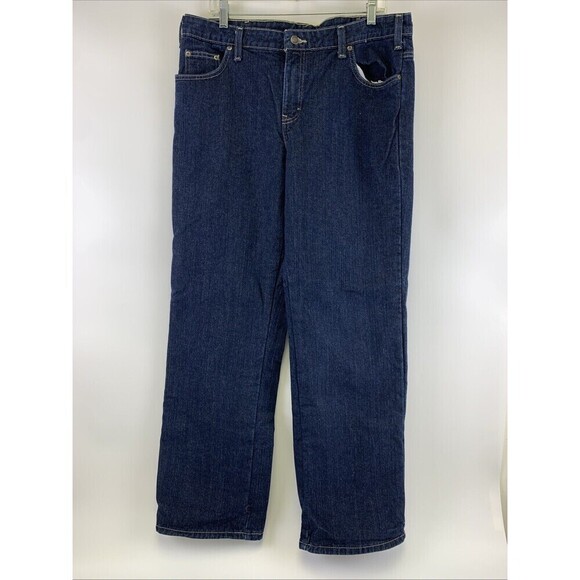 Dickies Flannel Lined Jeans Dark Denim Cotton Straight Leg Womens 14 - Picture 2 of 12